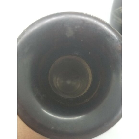 1950's Japanese Black Laquer Over Wood Vases Interior Liners Hand Painted Pair - Picture 10 of 12